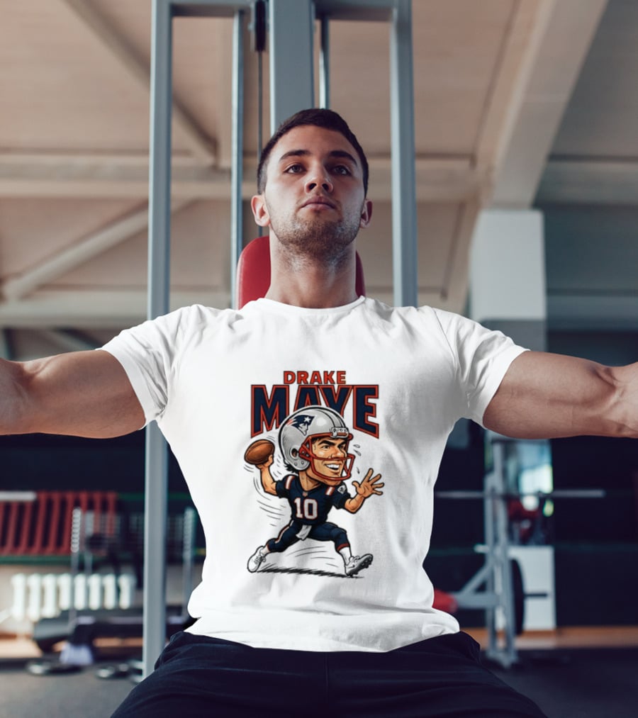 Drake Maye Football Caricature 10 Quarterback T-Shirt