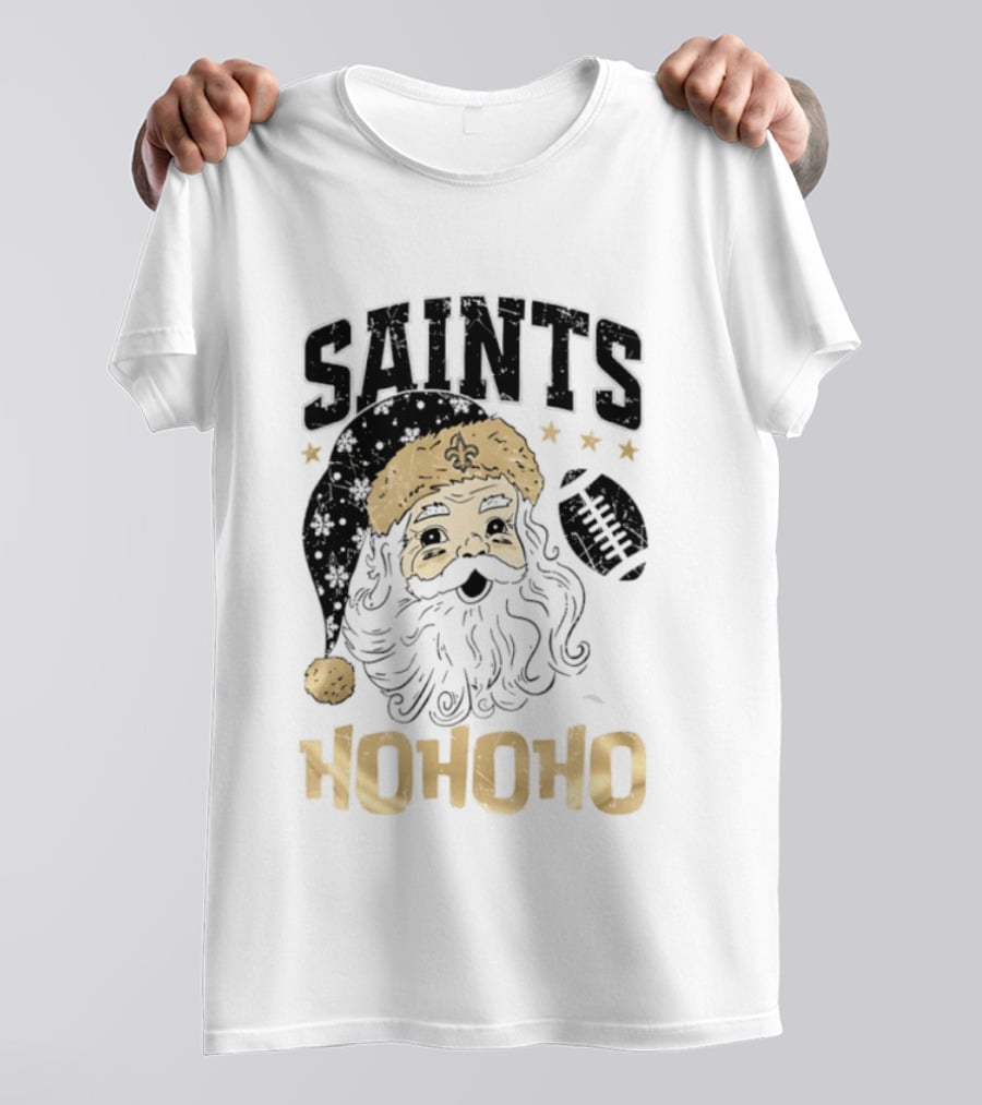 New Orleans Saints Santa Claus Ho Ho Ho Merry Christmas Football T-Shirt