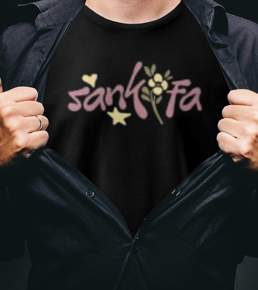 Sankofa Redveil Store Decorative Floral Text With Yellow Hearts And Flowers T-Shirt