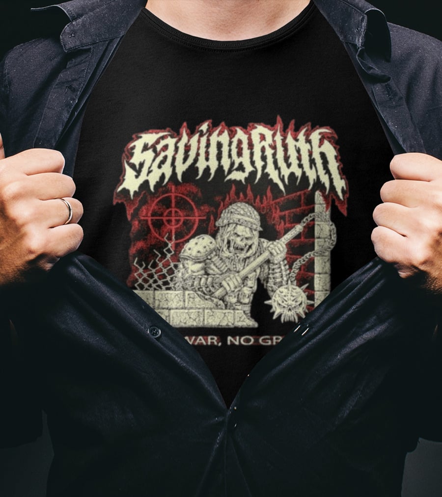 Saving Ruin No War No Grave Death Metal Medieval Warrior Skeleton T-Shirt