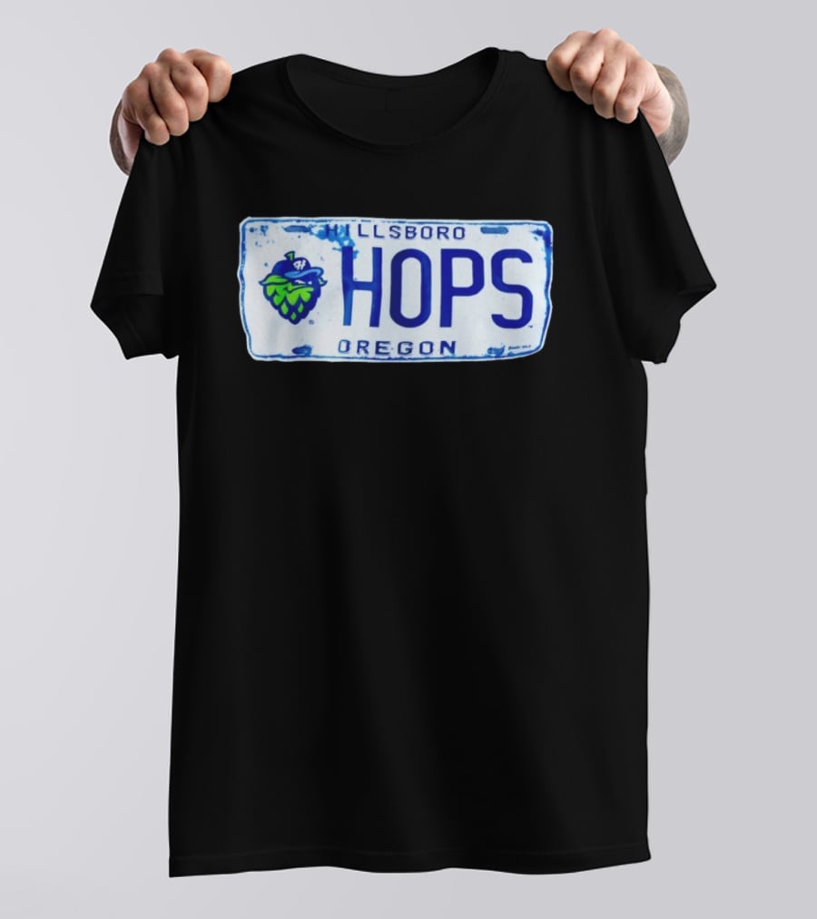 Hillsboro Hops Oregon License Plate Style With Hop Cone T-Shirt
