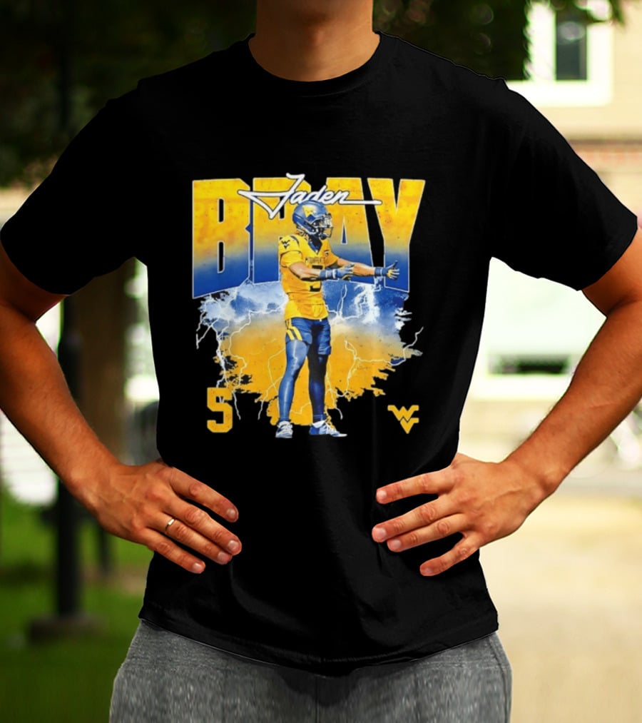 Jaden Bray 5 West Virginia Football NCAA Player WVU Mountaineers T-Shirt