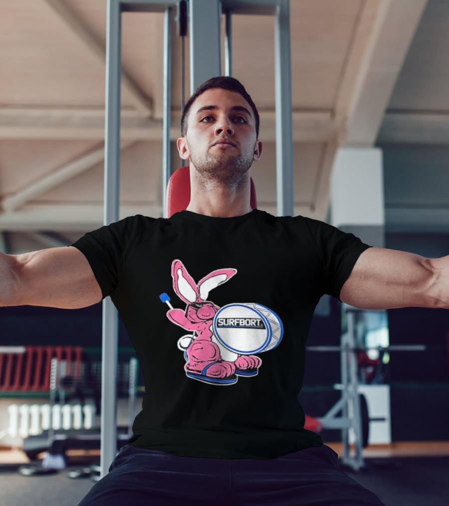 Surfbort Pink Bunny Drummer With Drumsticks And Bass Drum T-Shirt