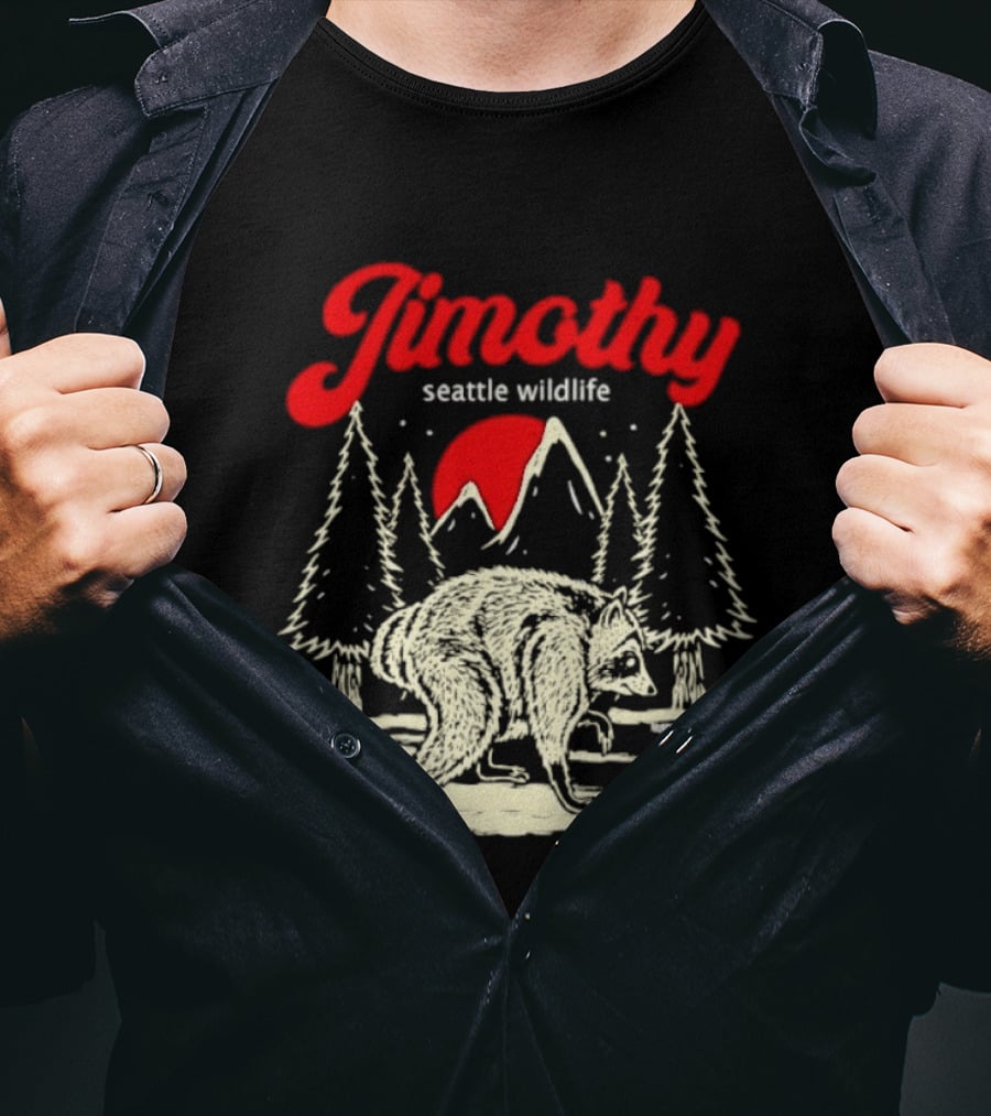 Jimothy Seattle Wildlife Raccoon Forest Moon Scene T-Shirt