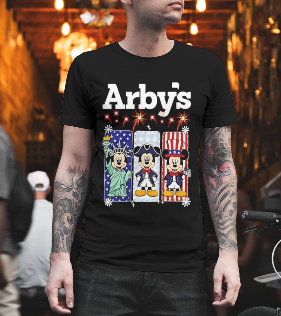 Arby's Mickey Mouse America 250th Anniversary Celebration With Statue Of Liberty And Uncle Sam Styles T-Shirt