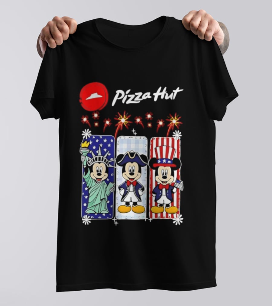 Mickey Mouse Pizza Hut America 250th Anniversary Celebration Statue Of Liberty Uncle Sam Patriotic T-Shirt