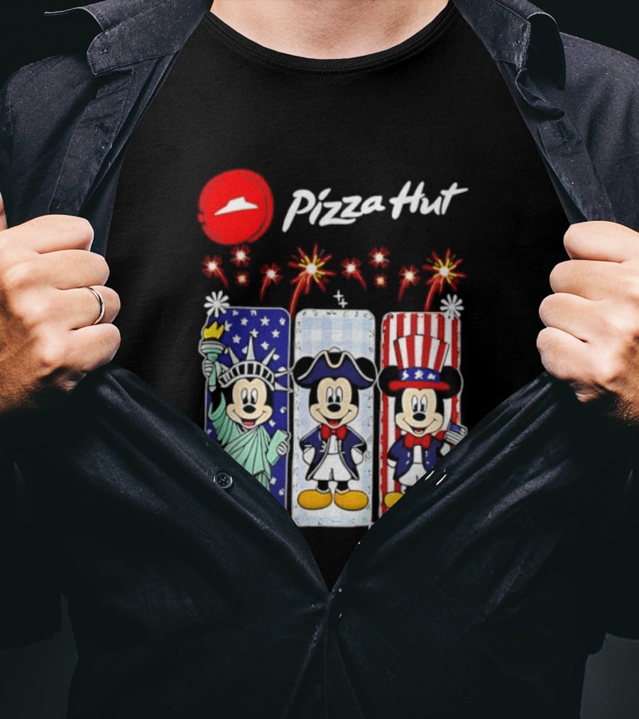 Mickey Mouse Pizza Hut America 250th Anniversary Celebration Statue Of Liberty Uncle Sam Patriotic T-Shirt