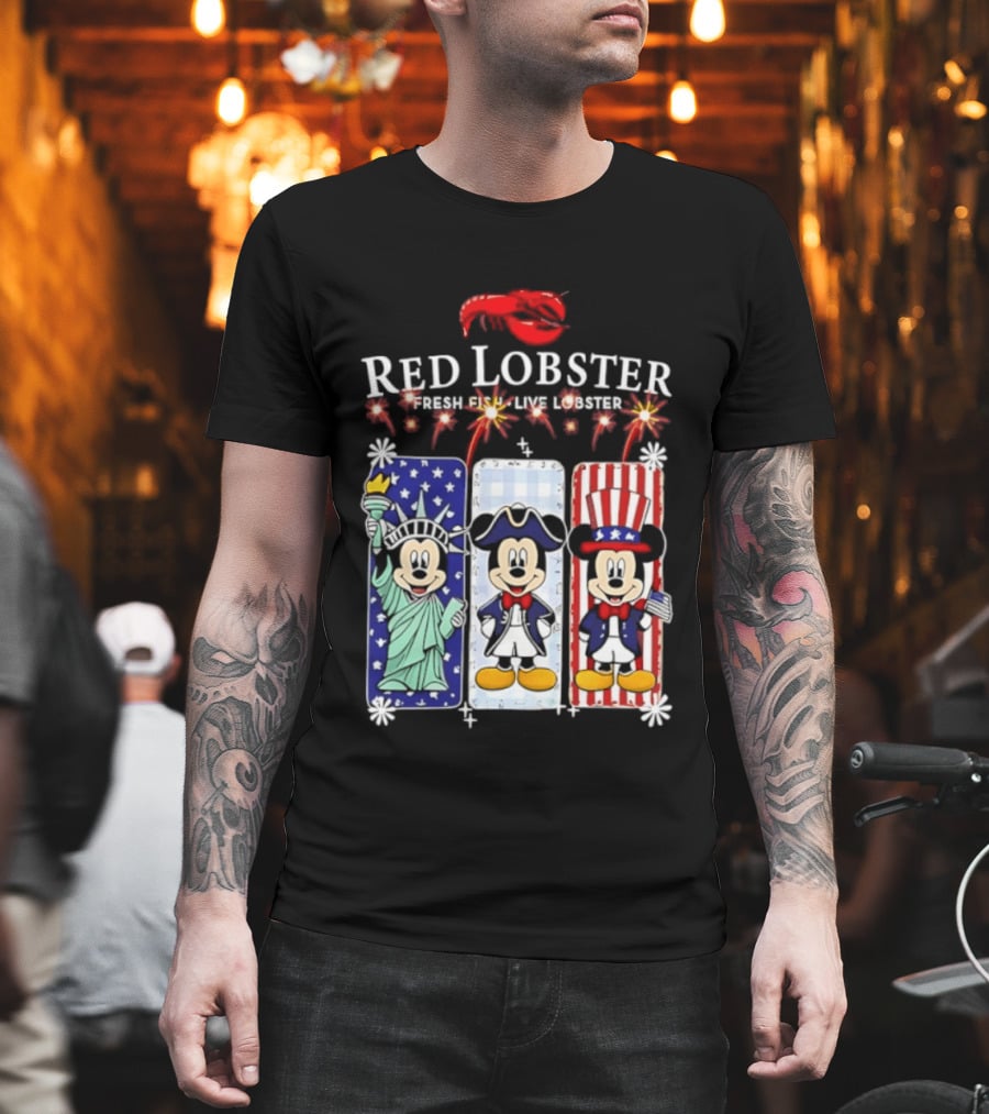 Red Lobster Mickey Mouse America 250th Anniversary Celebration Liberty George Washington Uncle Sam T-Shirt