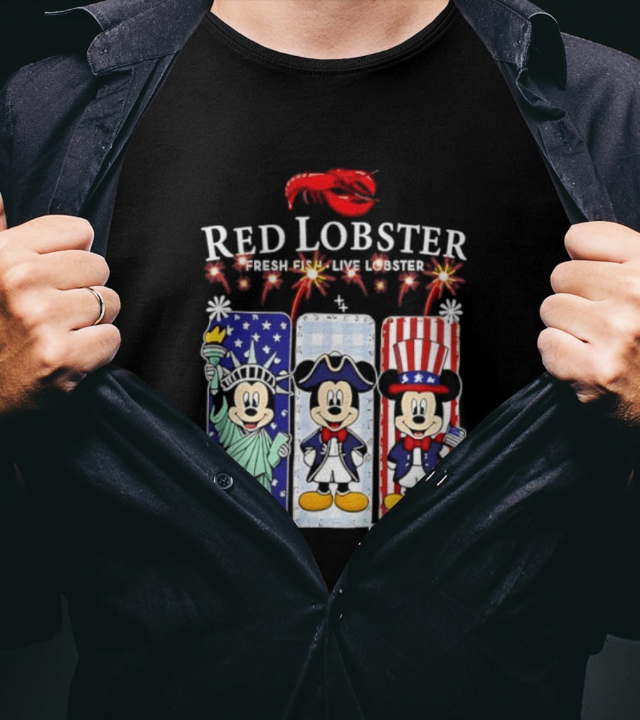 Red Lobster Mickey Mouse America 250th Anniversary Celebration Liberty George Washington Uncle Sam T-Shirt