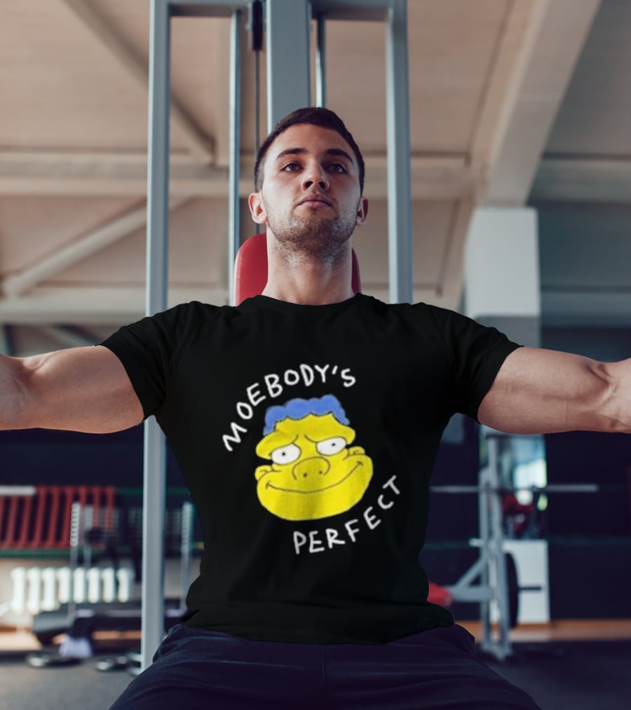 Moebody's Perfect Yellow Cartoon Face With Blue Hair Smirk T-Shirt