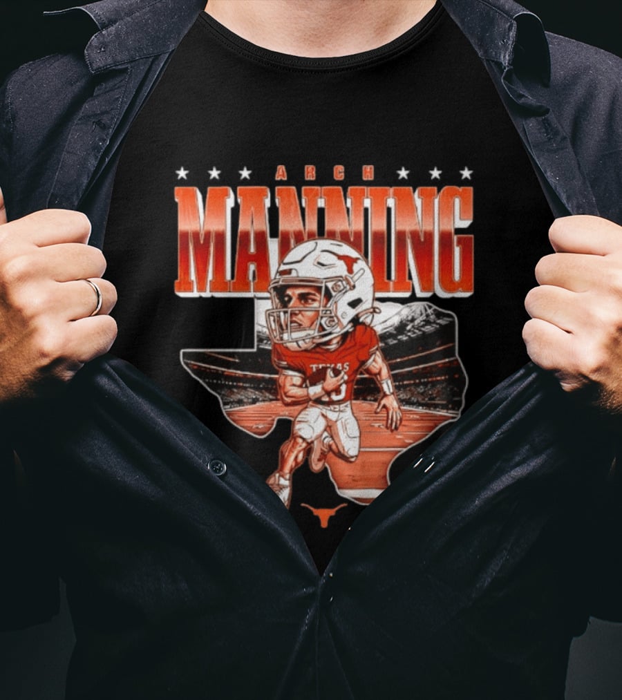 Arch Manning 16 Texas Longhorns NCAA Football Caricature Texas Stadium T-Shirt