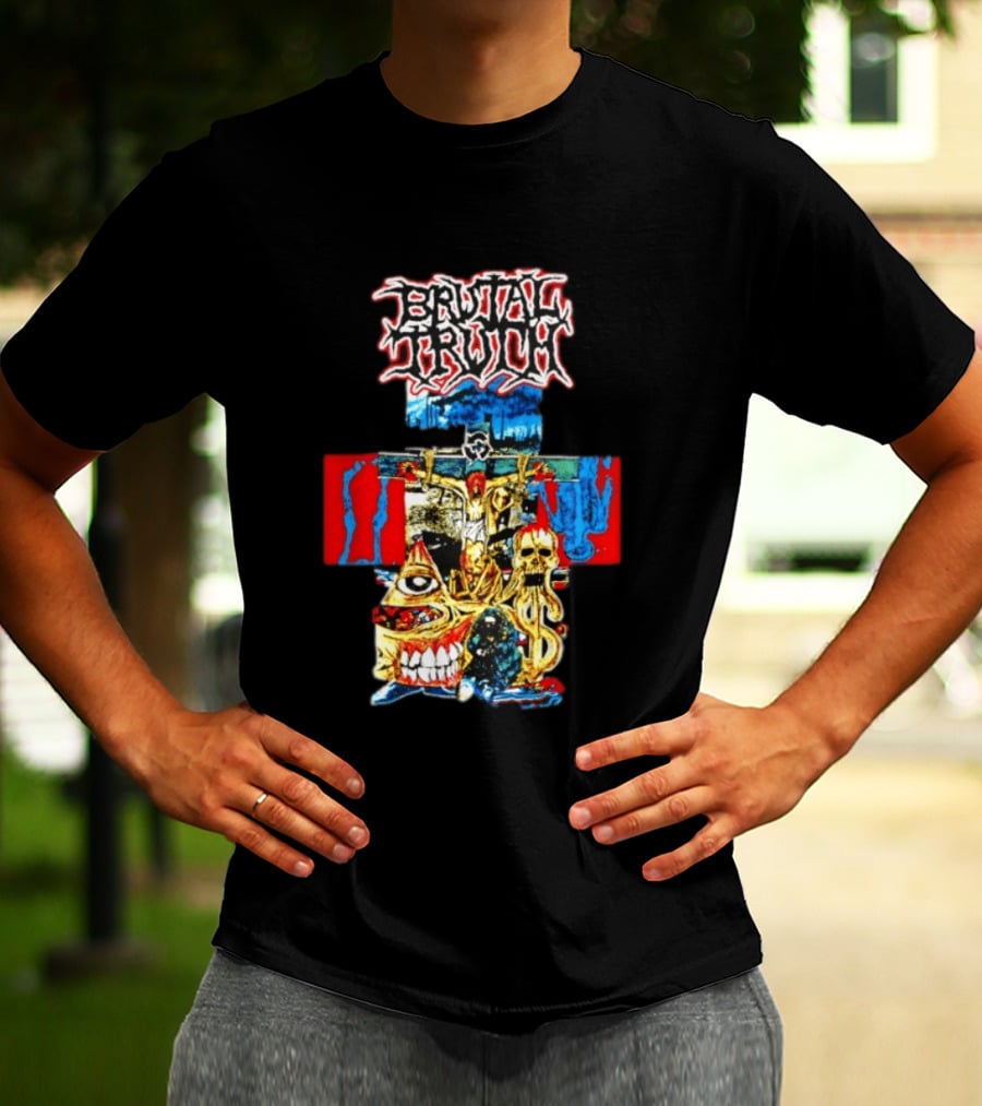 Brutal Truth Crucifix Skull Grindcore Band T-Shirt