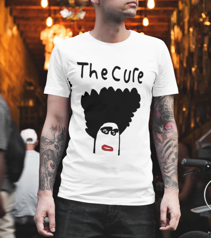 The Cure Hand Drawn Robert Smith Bold Hair Red Lips Black Glasses T-Shirt