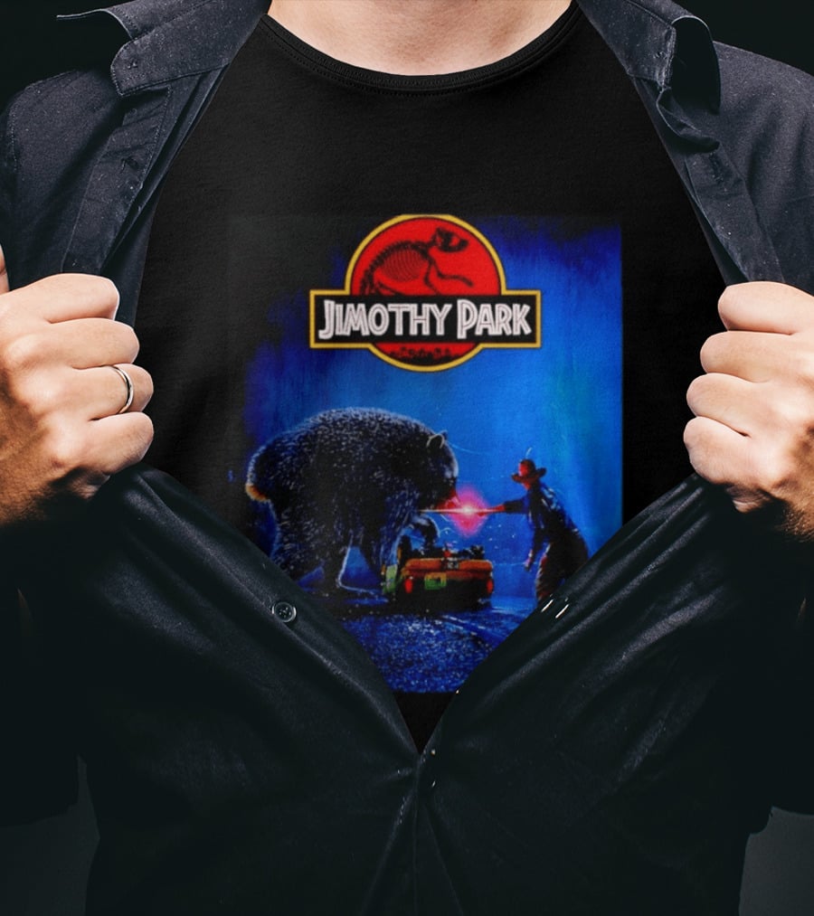 Jimothy Park Dinosaur Adventure Lampoon With Bear Scene T-Shirt