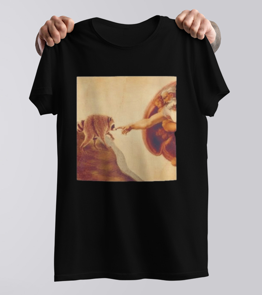 Jimothy Raccoon And The Creation Of Adam Renaissance Mashup T-Shirt
