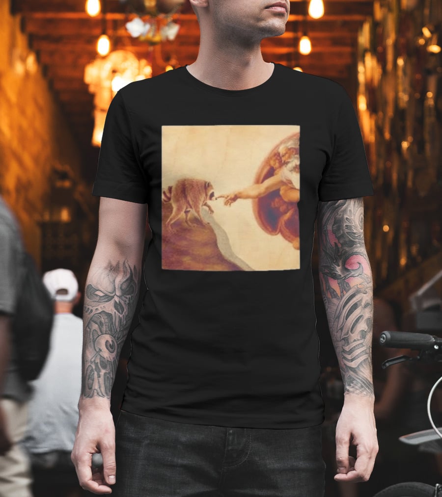 Jimothy Raccoon And The Creation Of Adam Renaissance Mashup T-Shirt