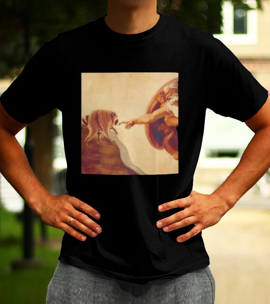 Jimothy Raccoon And The Creation Of Adam Renaissance Mashup T-Shirt
