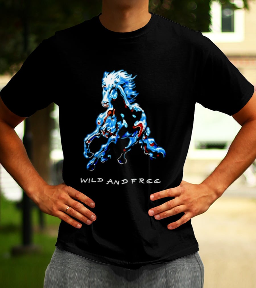 Wild Horse Wild And Free Blue Red Watercolor T-Shirt