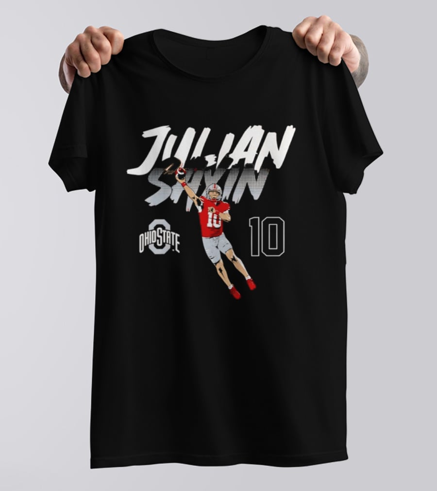 Julian Sayin Ohio State Buckeyes Number 10 Football Player Action Pose T-Shirt