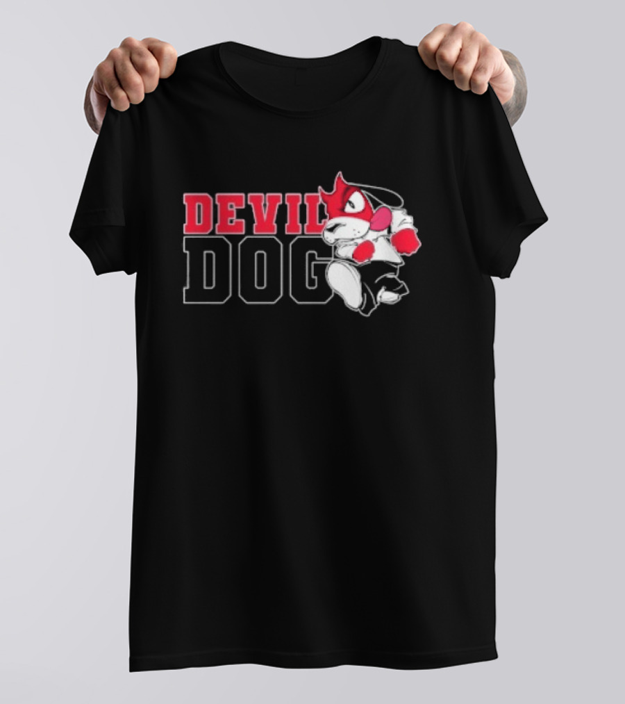 Devil Dog Cartoon Red And White T-Shirt