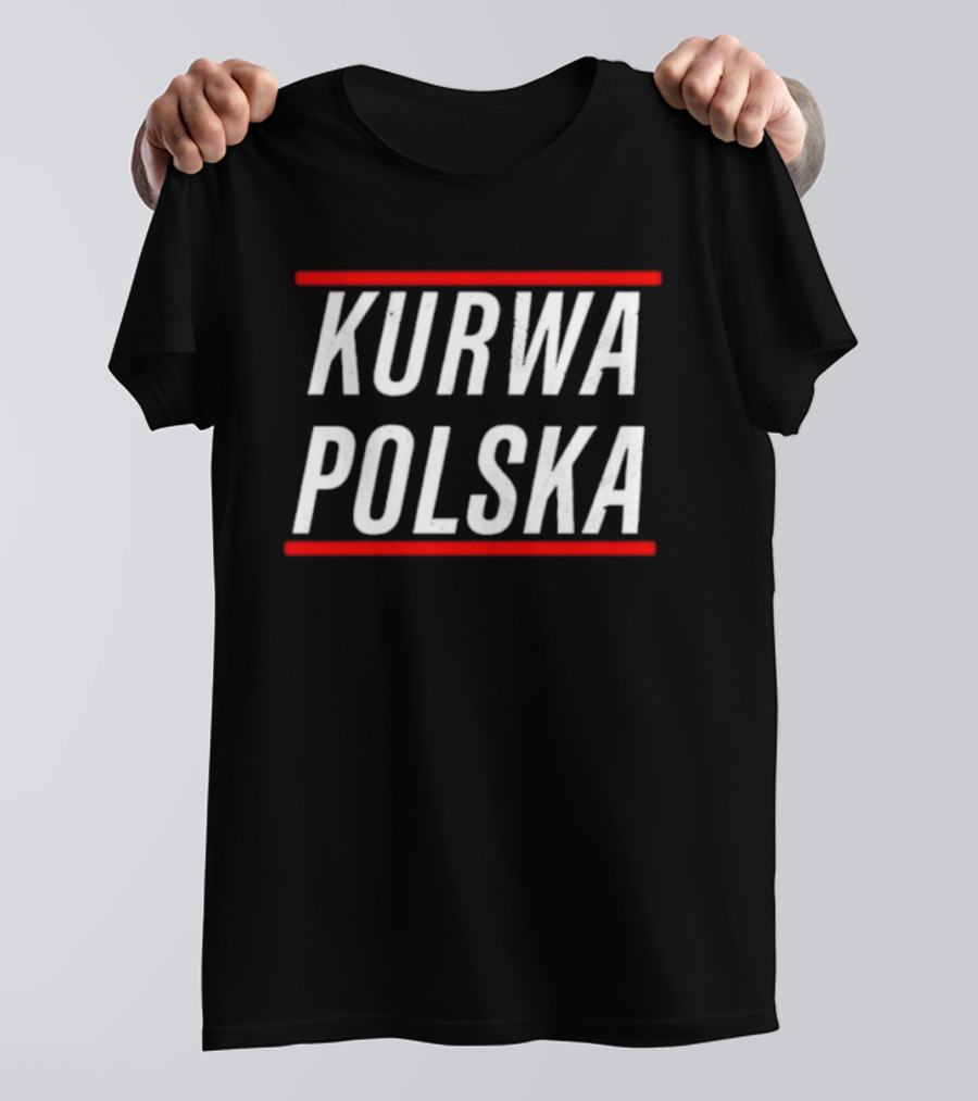 Kurwa Polska Bold White Text Design Red Lines T-Shirt