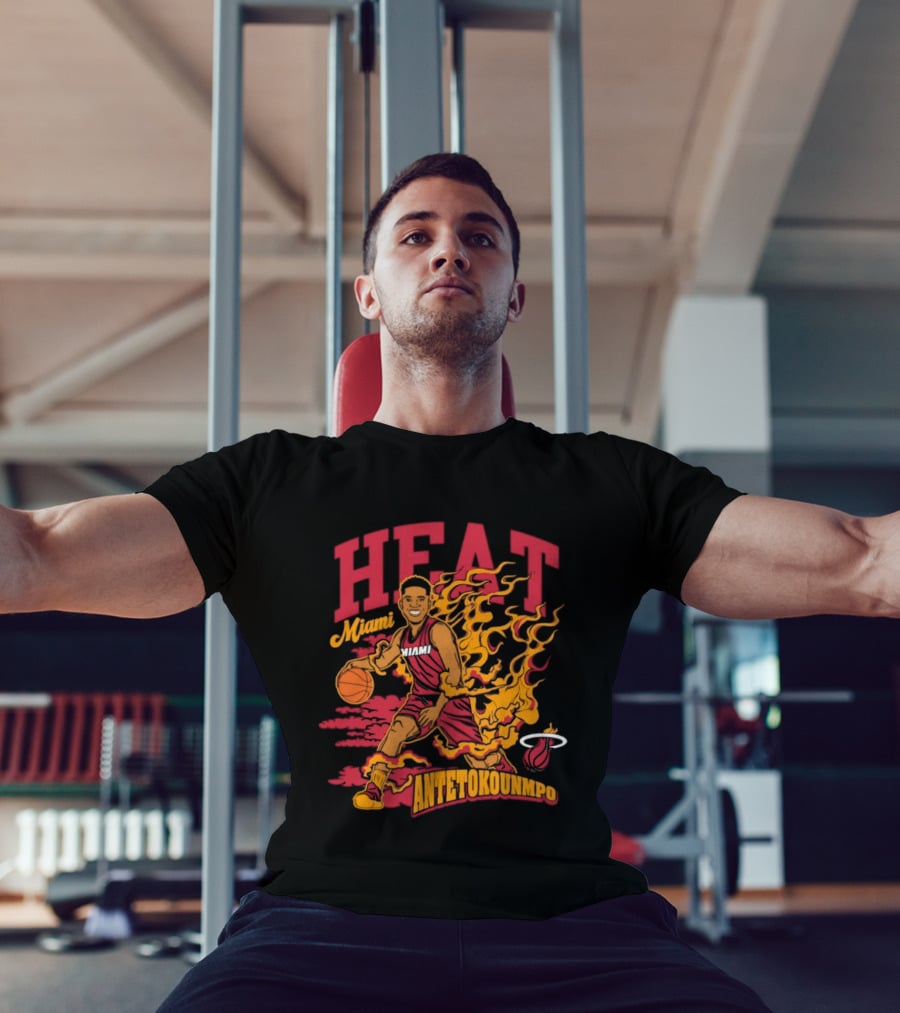 Miami Heat Giannis Antetokounmpo Basketball Caricature With Flames T-Shirt
