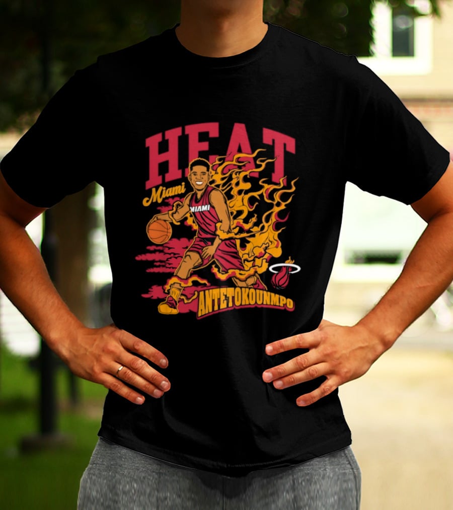 Miami Heat Giannis Antetokounmpo Basketball Caricature With Flames T-Shirt