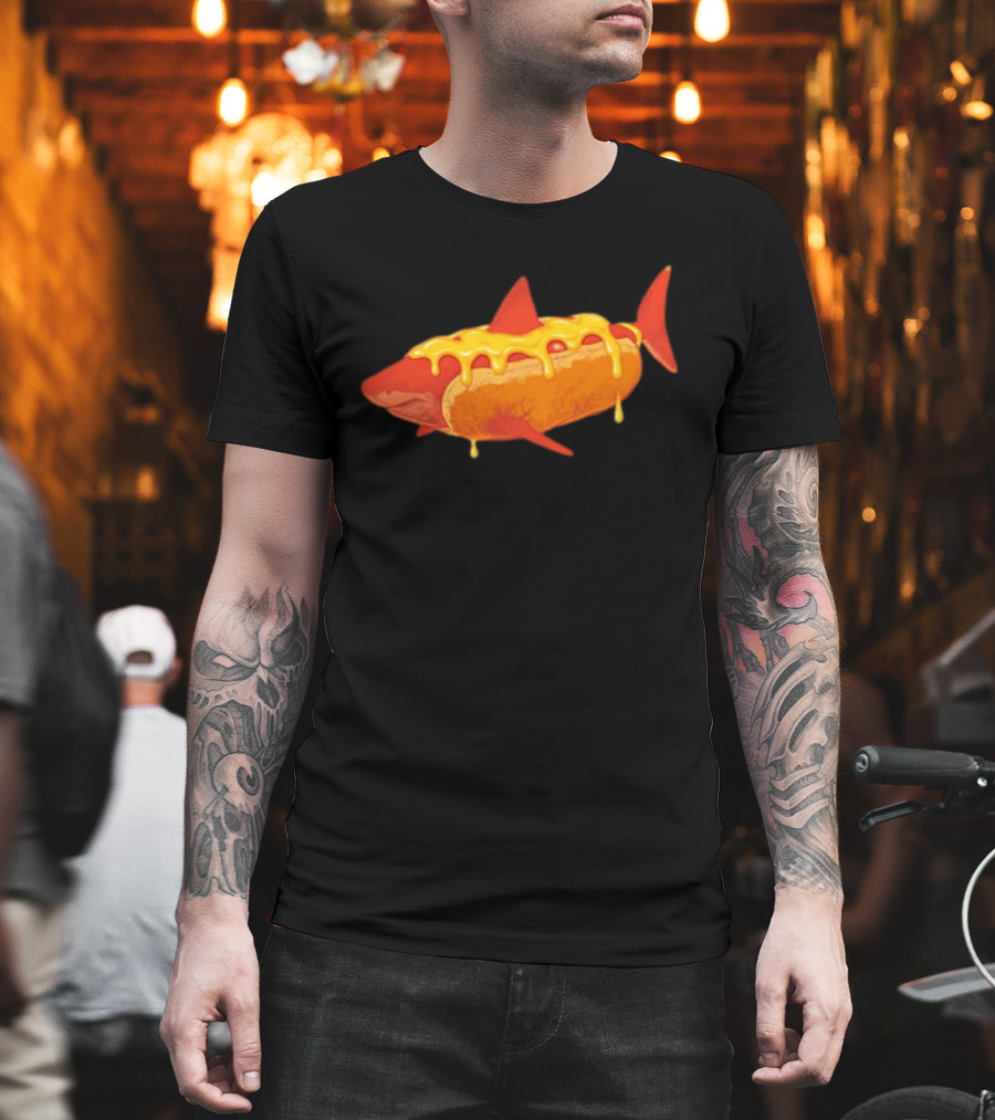Hot Dog Shark With Melting Cheese Drizzle T-Shirt