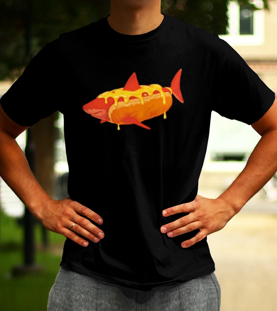 Hot Dog Shark With Melting Cheese Drizzle T-Shirt