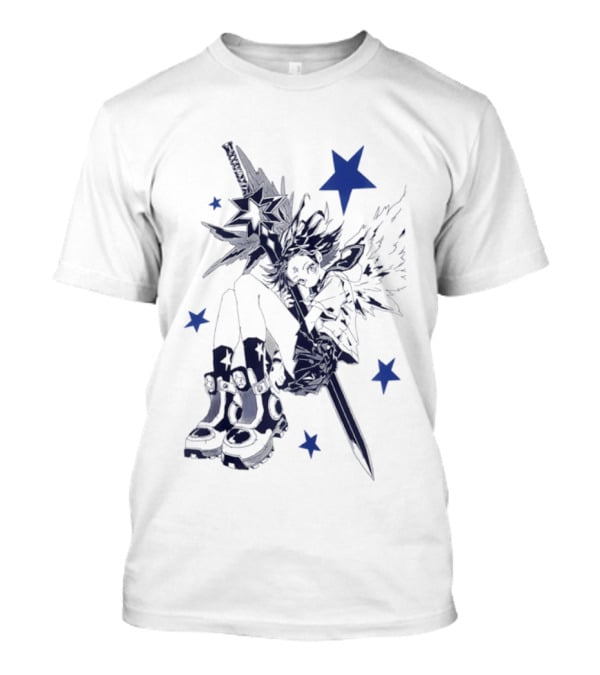 Arkestar Anime Girl Sword Wings Blue Stars T-Shirt