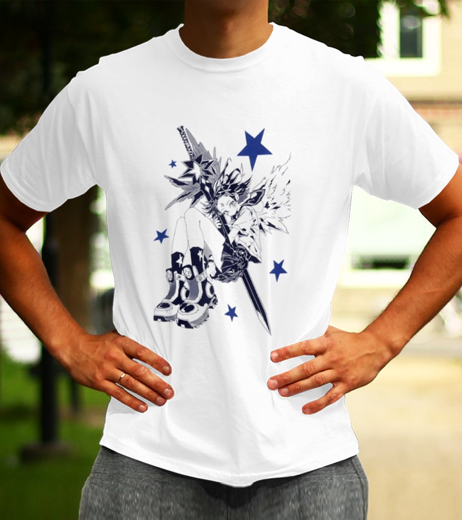 Arkestar Anime Girl Sword Wings Blue Stars T-Shirt