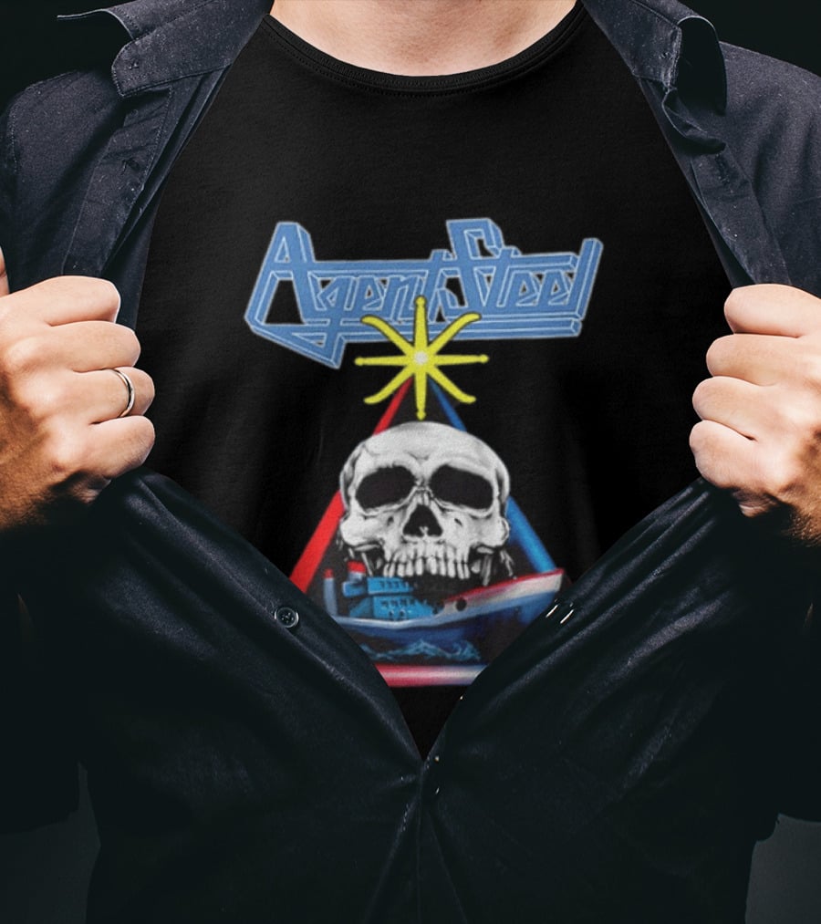 Agent Steel The Road To Atlantis Tour 1987 Skull Ship London Hamburg Two Sided T-Shirt