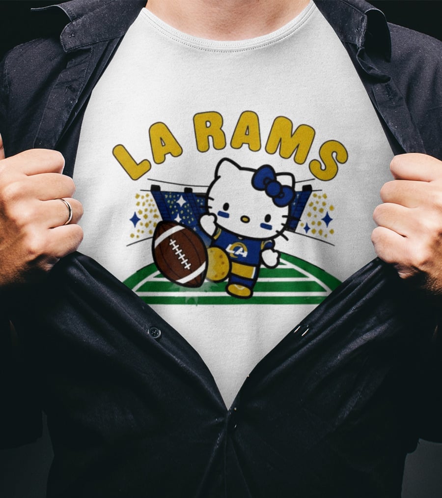 LA Rams Hello Kitty Football Kicking Stadium Scene T-Shirt