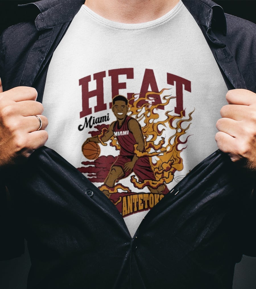 Miami Heat Antetokounmpo Basketball Flame Comic T-Shirt