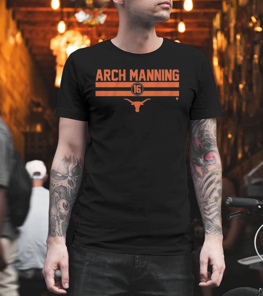 Texas Longhorns Arch Manning 16 Football Stripe Longhorn T-Shirt