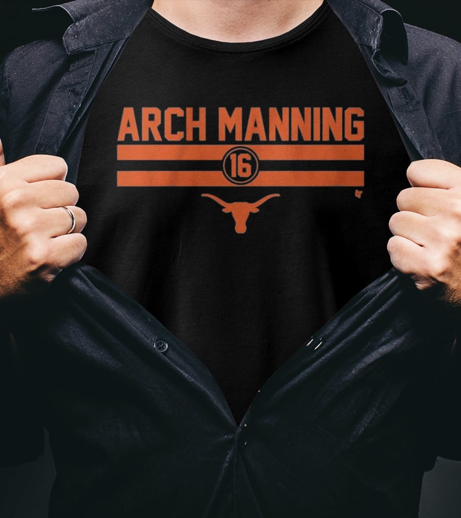 Texas Longhorns Arch Manning 16 Football Stripe Longhorn T-Shirt