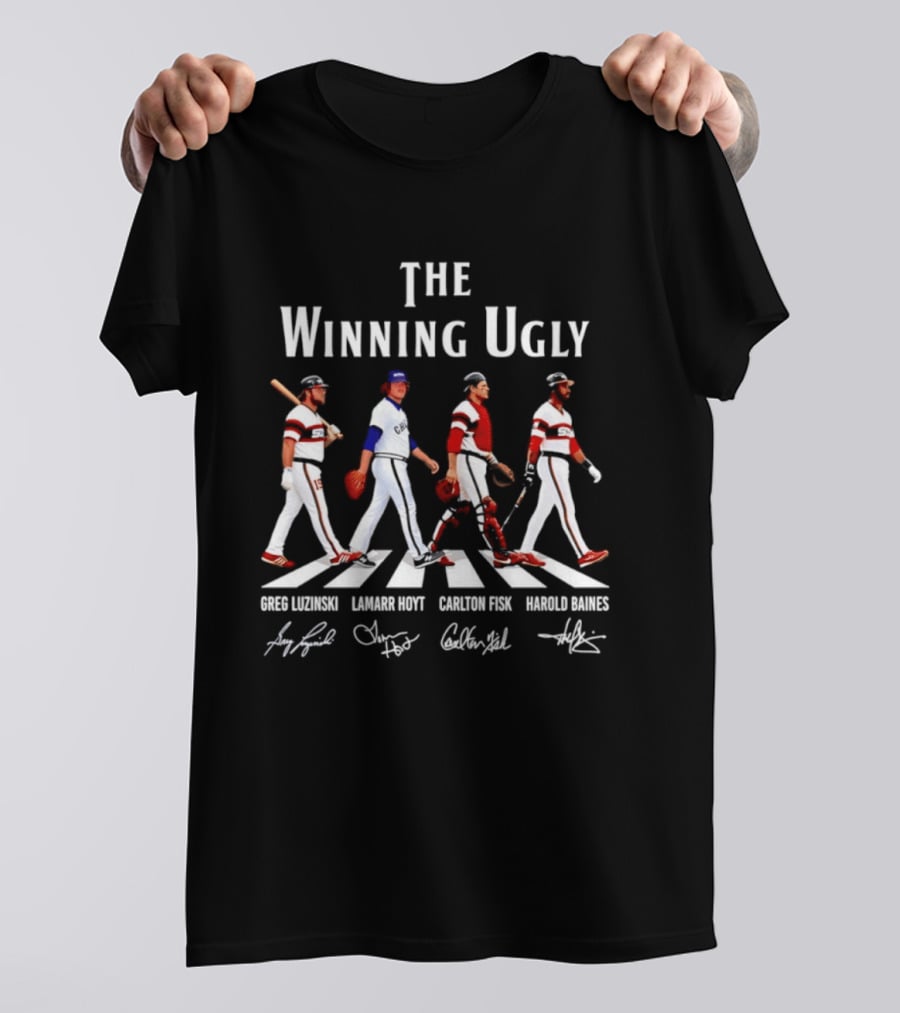 Chicago White Sox The Winning Ugly Greg Luzinski Lamarr Hoyt Carlton Fisk Harold Baines Signatures Abbey Road T-Shirt