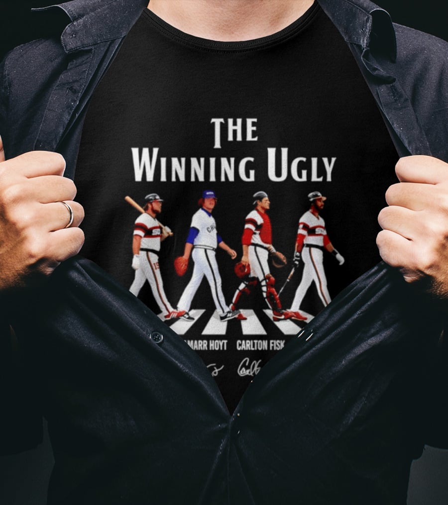 Chicago White Sox The Winning Ugly Greg Luzinski Lamarr Hoyt Carlton Fisk Harold Baines Signatures Abbey Road T-Shirt