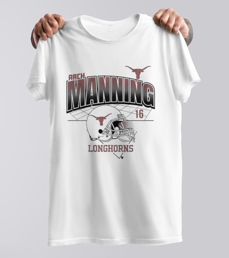 Texas Longhorns Arch Manning 16 Football Helmet Grid T-Shirt