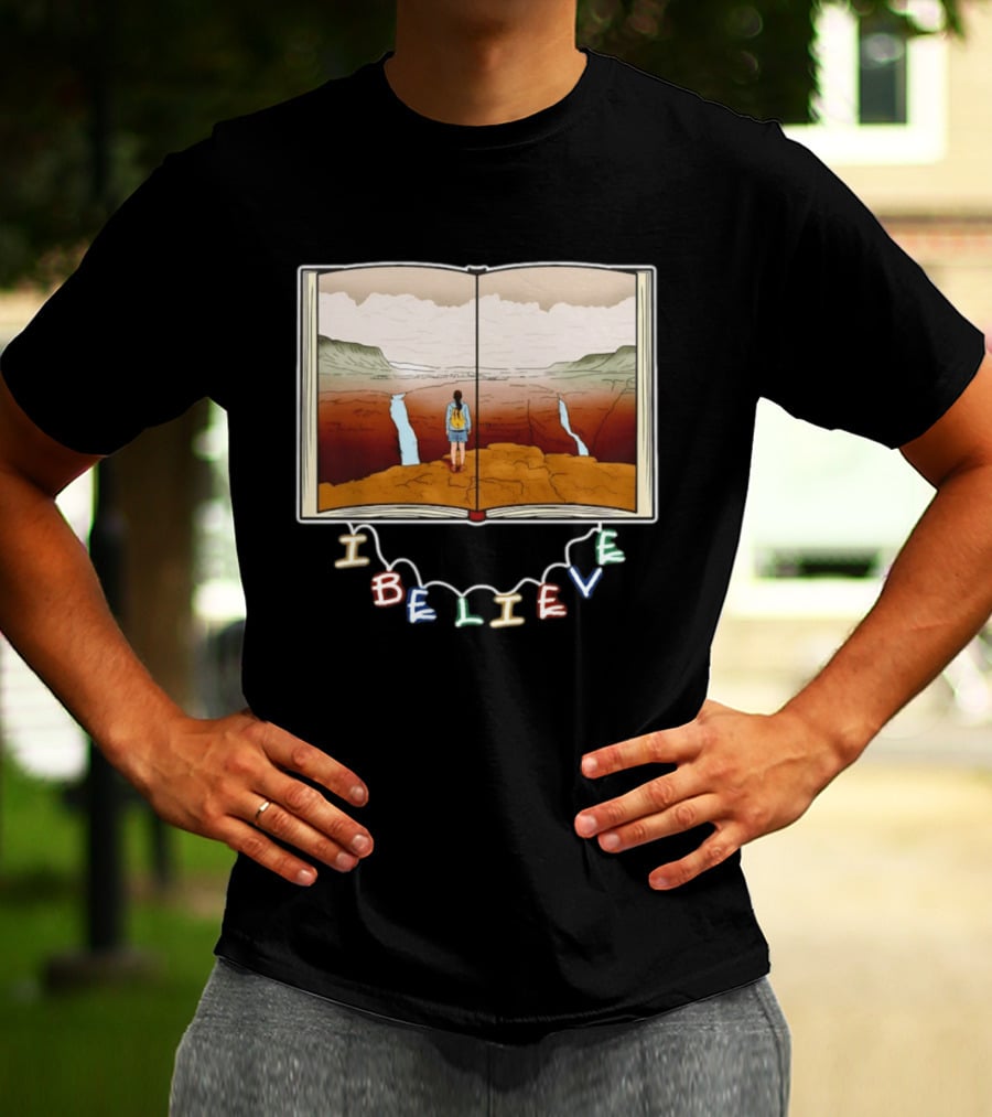 I Believe Open Book Landscape Journey Adventure T-Shirt