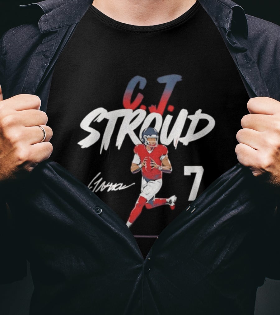 C.J. Stroud Houston Texans 7 Football Star 2026 Signature Pose T-Shirt