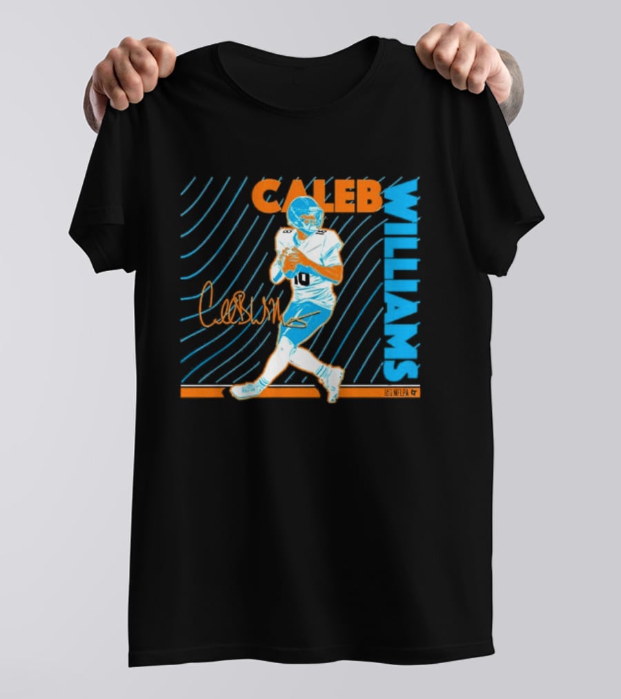 Caleb Williams Neon Nights Football Pose With Signature T-Shirt
