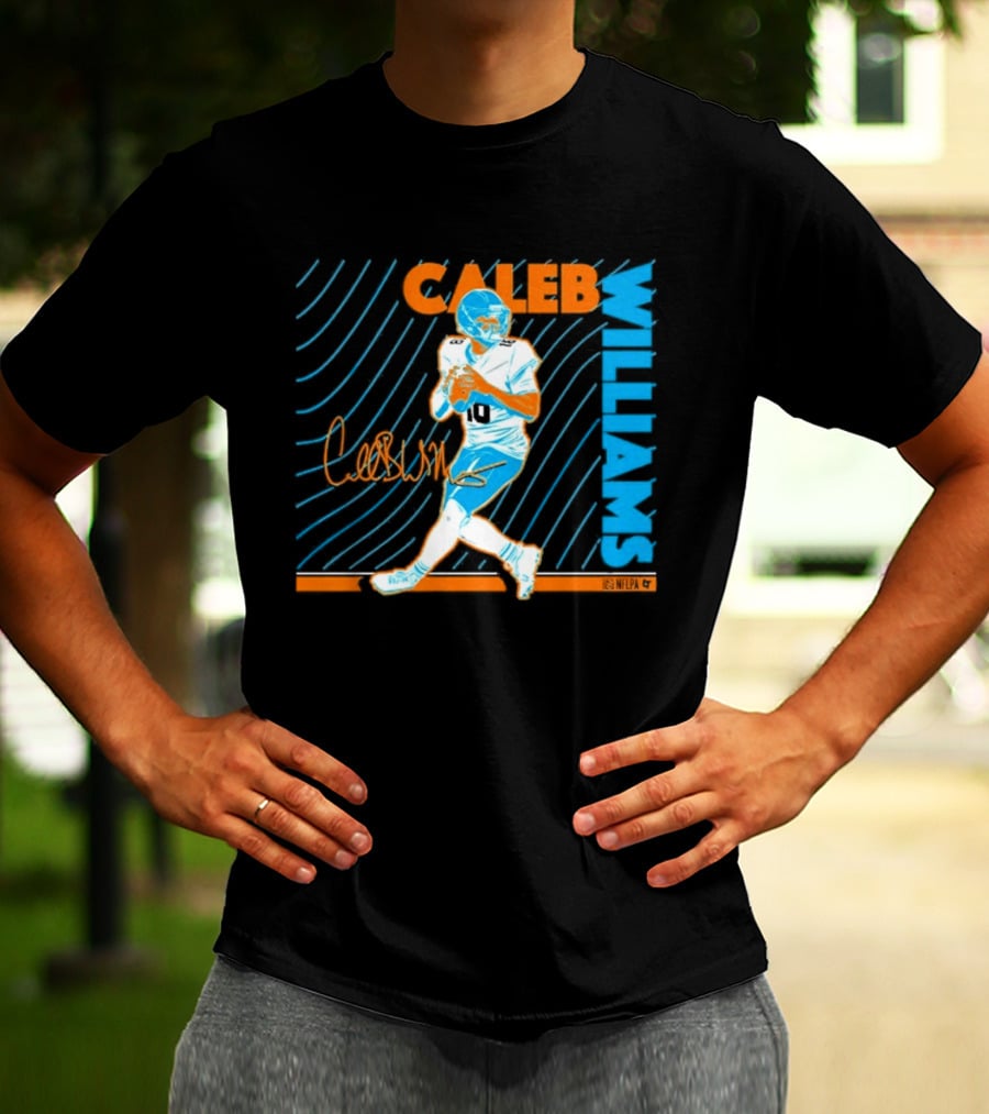 Caleb Williams Neon Nights Football Pose With Signature T-Shirt