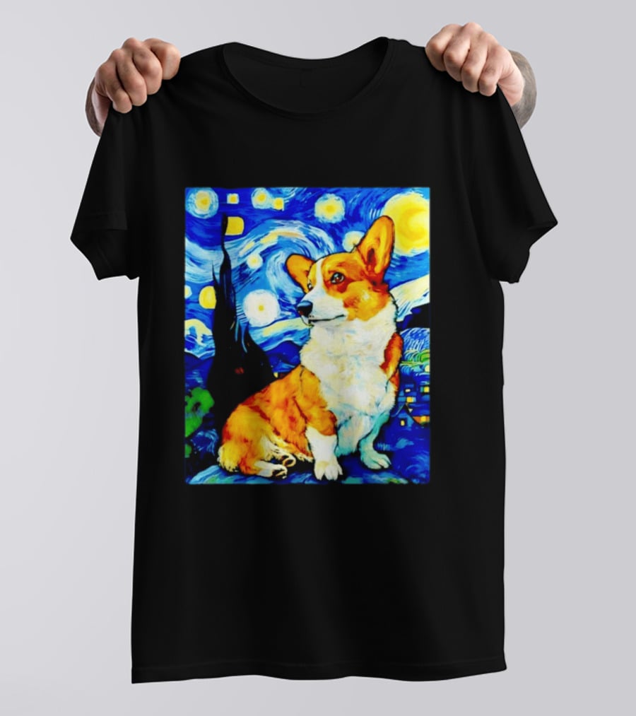 Corgi The Starry Night Vincent Van Gogh Dog Art Collaboration T-Shirt