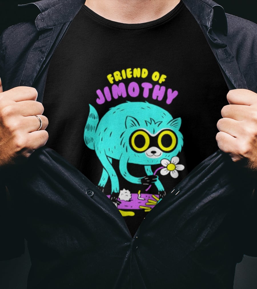 Friend Of Jimothy Raccoon Holding Flower Cute Cartoon T-Shirt