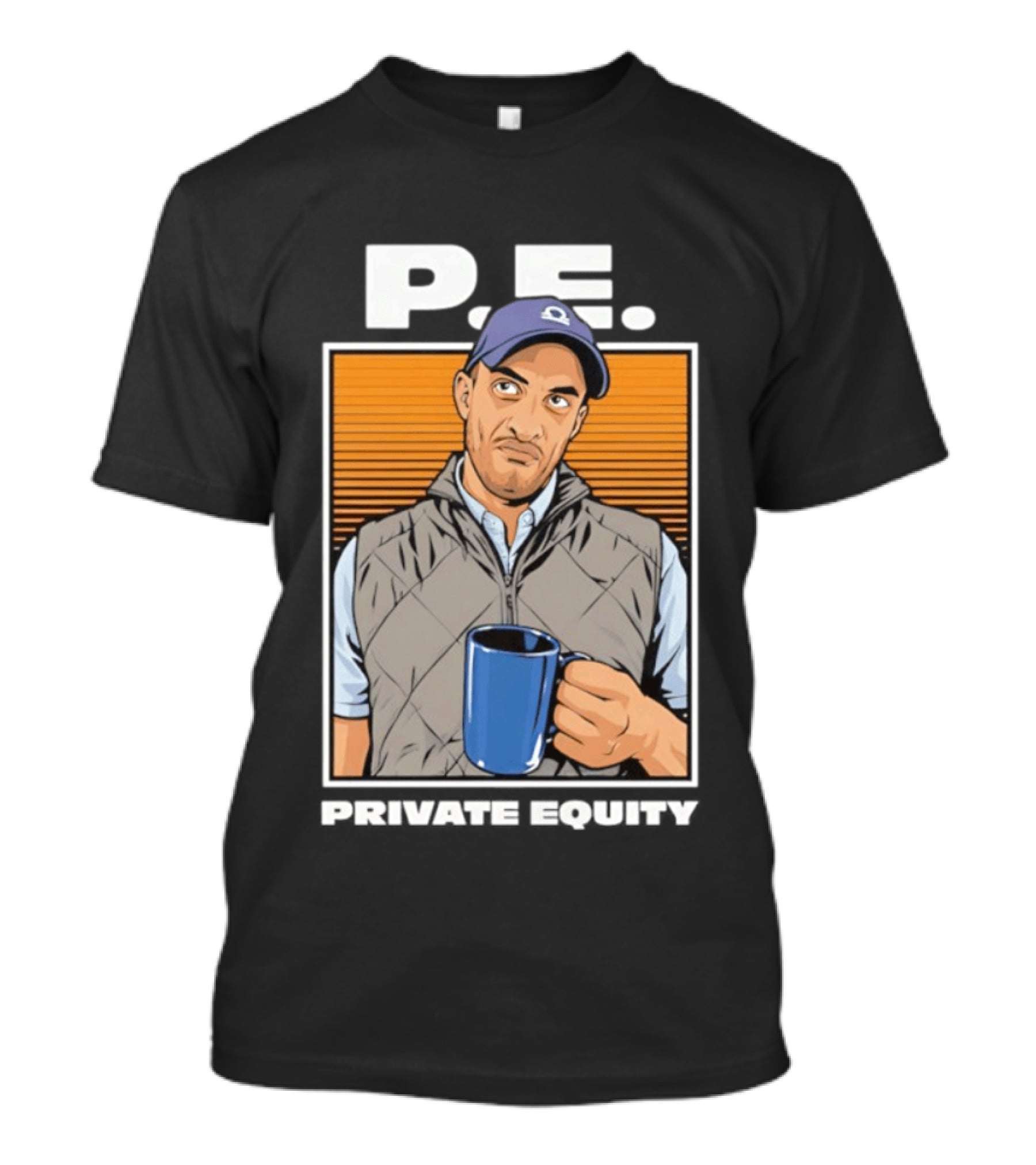 P.E. Guy Holding Coffee In Vest And Cap T-Shirt