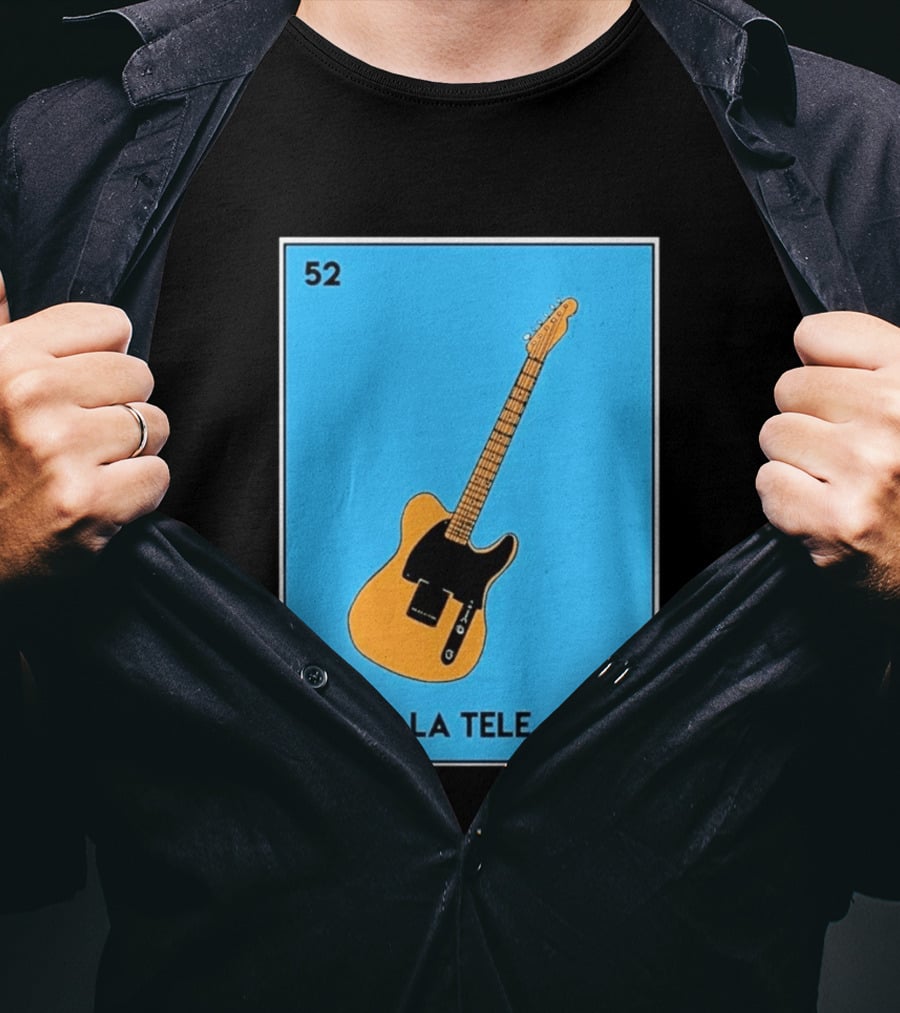 Jeff Garlin La Tele 52 Guitar Image With Number On Blue T-Shirt