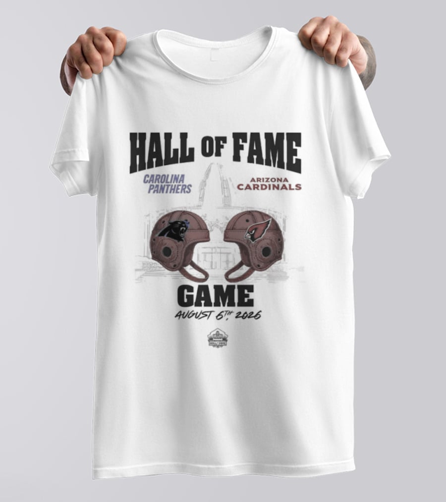 Carolina Panthers Arizona Cardinals 2026 Hall Of Fame Dueling Helmets NFL Matchup T-Shirt