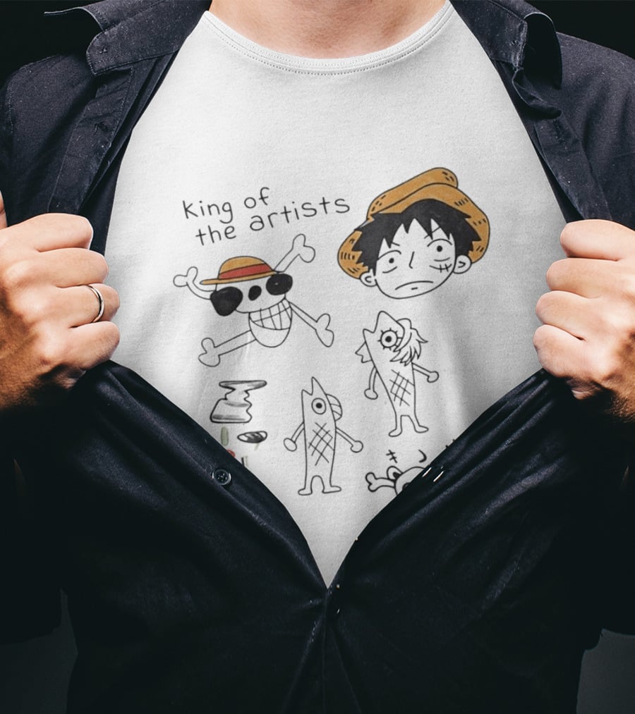 King Of The Artists One Piece Straw Hat Skull Luffy Sketches T-Shirt