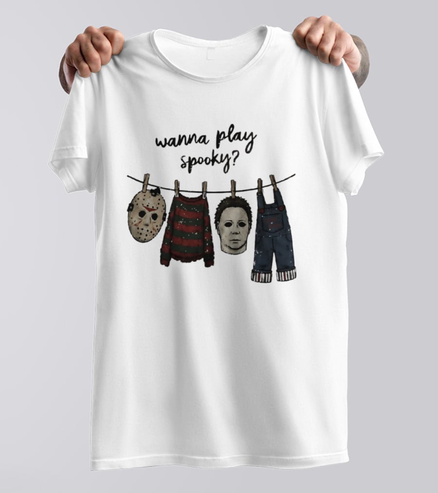 Wanna Play Spooky Halloween Horror Mask And Costume References T-Shirt
